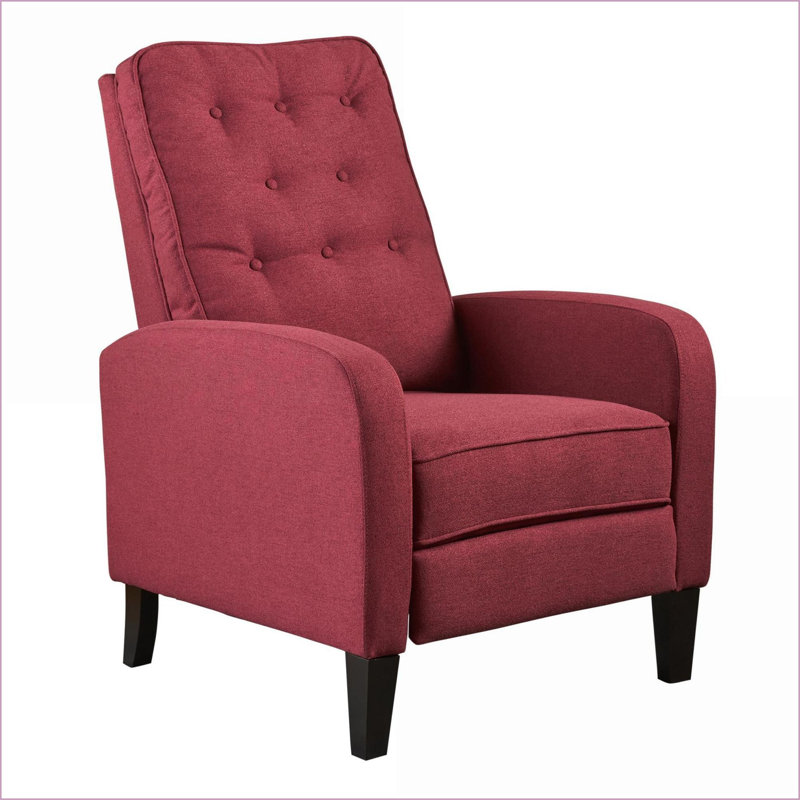 Fauteuils inclinables, fauteuil inclinable capitonné avec tissu en polyester rouge bourgogne, pieds en bois de bouleau | Largeur compacte de 30 po | Bourgogne rouge | Tissu en polyester