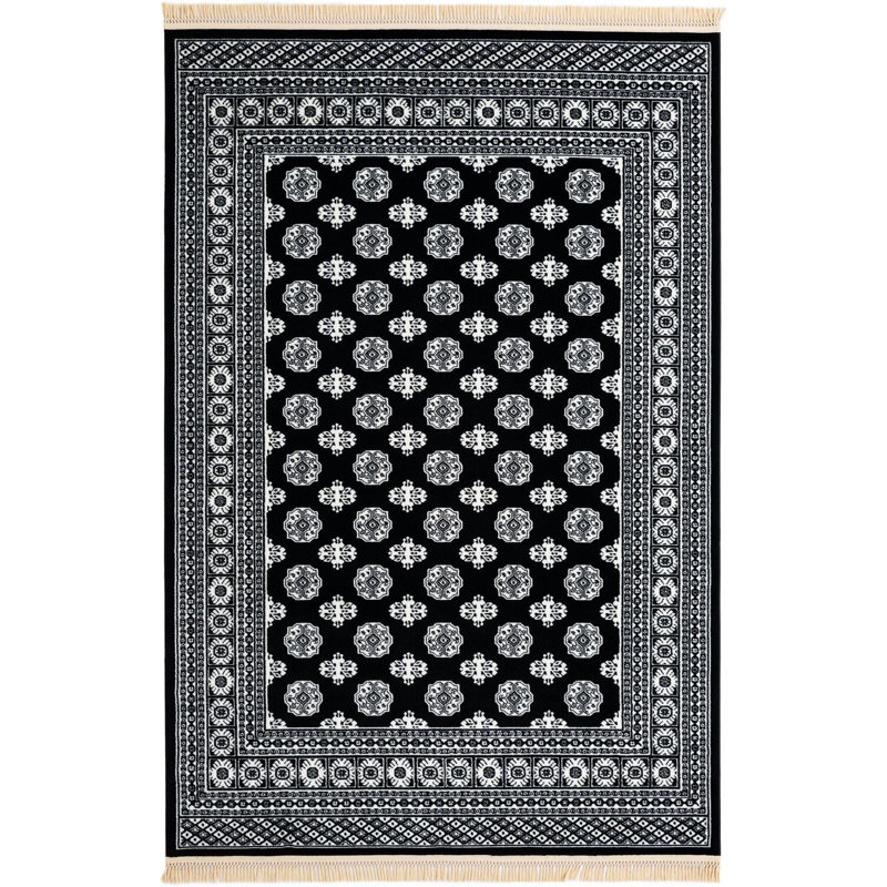 Tapis traditionnel Hinshaw noir et blanc, Rectangle 6 pi 1 po x 9 pi