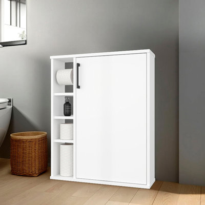 Armoire de salle de bain Yoder, 4 tablettes ouvertes, 1 porte, blanc