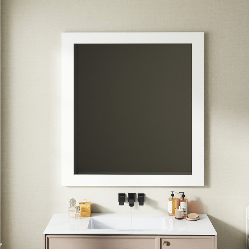 Miroir de salle de bain carré blanc mat 32 pouces, design distinctif et tracas - Installation facile