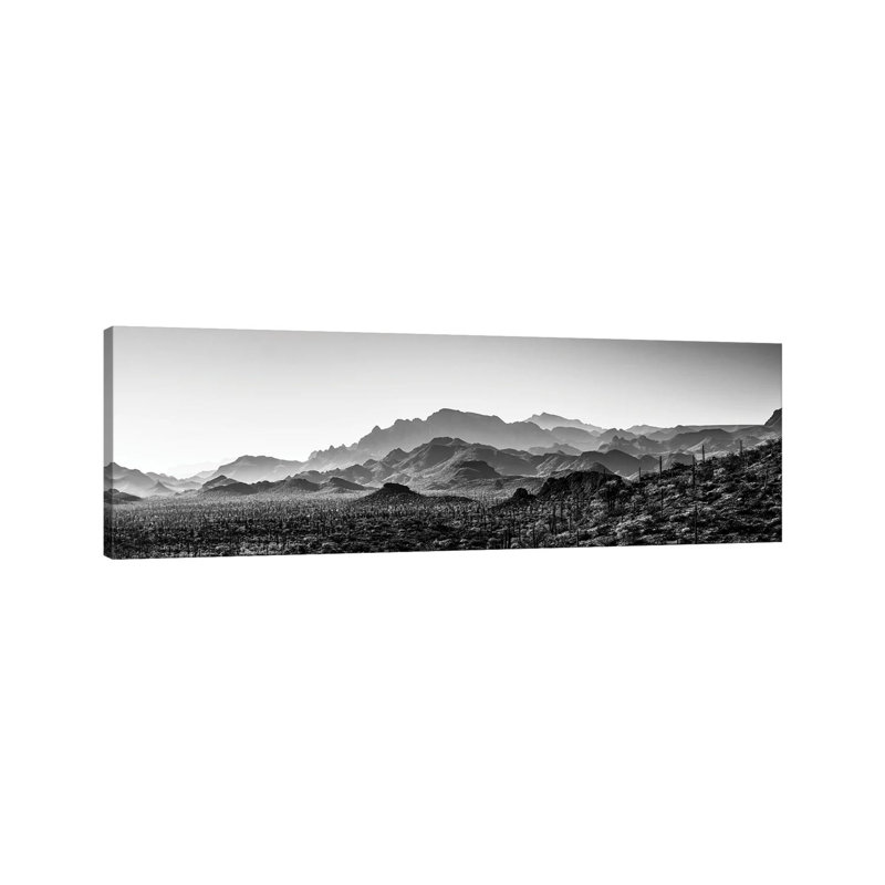 Black and White Landscape with View of Desert, Baja California Sur, Mexico 1 Piece Wrapped Canvas Panoramic Wall Art