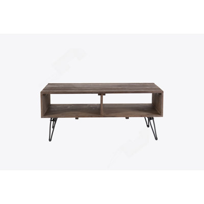 Reclaimed Wood Cocktail Table With Open Storage For Living Room, Metal Legs