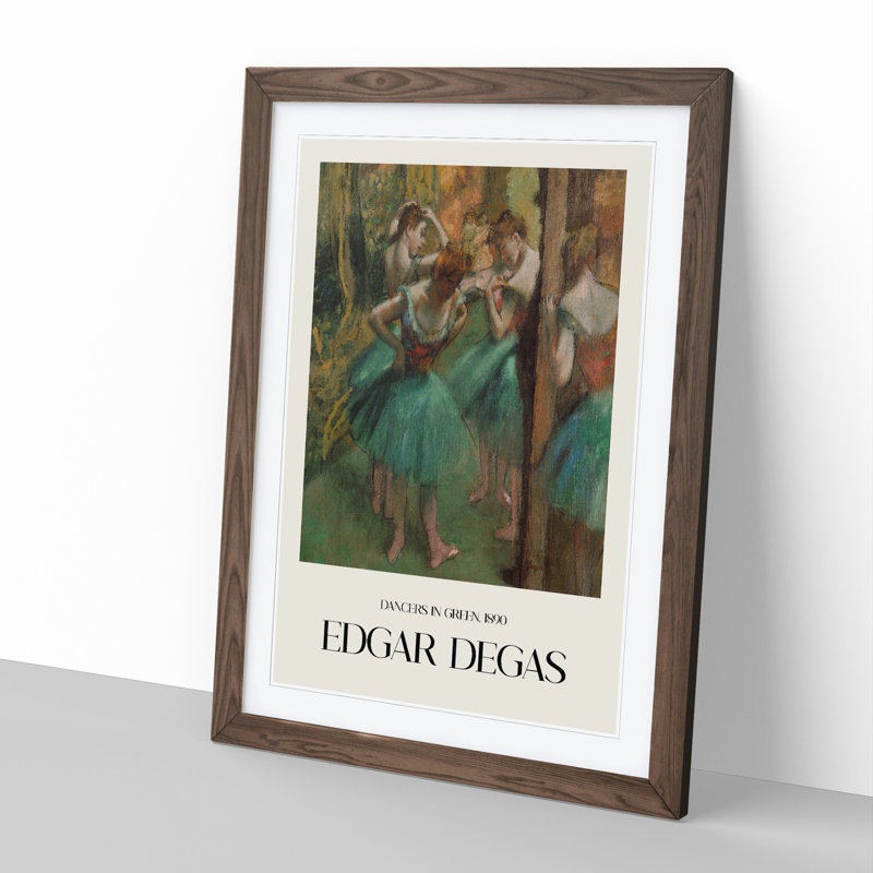 Ballet Ballerina Dancers in Green by Edgar Degas - Picture Frame Graphic Art, Walnut Framed, 65cm H x 48cm W x 2cm D