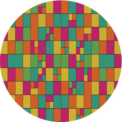 Tapis vert/rose/orange à motifs