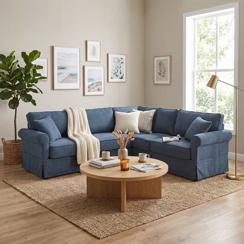 Canapé modulaire en L réversible 94 po, Dark Blue Linen