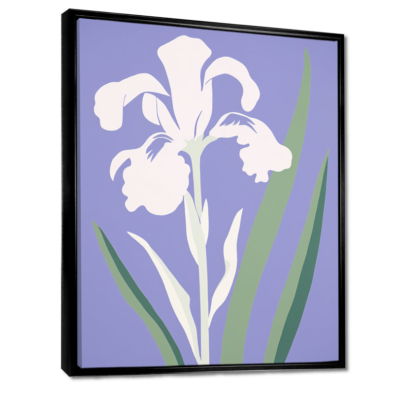 «Minimal White Iris Flower On Mauve - Iris», art mural, Cadre flottant noir, bois massif, H 20 po x l 12 po