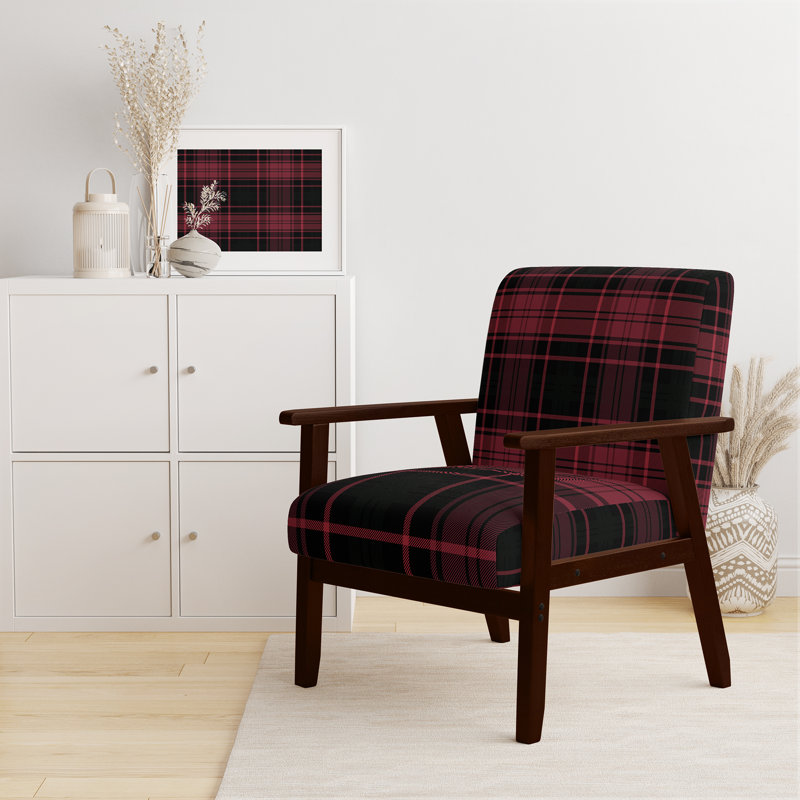 Fauteuil d'appoint rembourré à motif tartan vert et orange Fetullah, Rouge / Noir, Brun