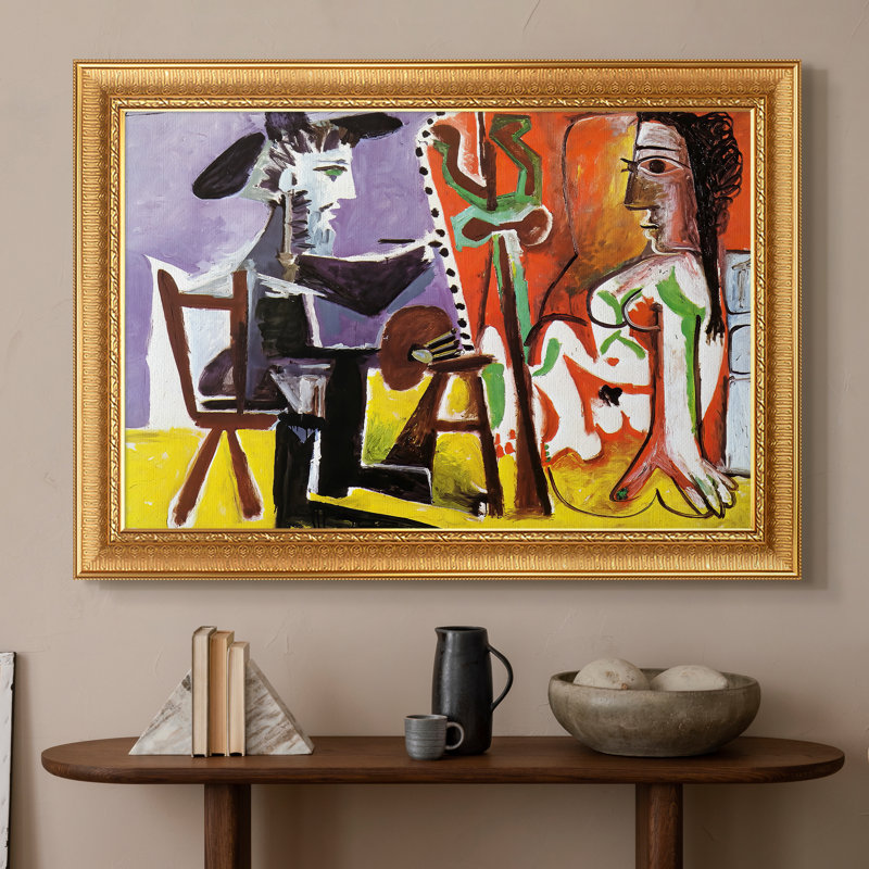 «The Painter and His Model» - Pablo Picasso, toile sur mesure, Format intérieur 20 po x 28 po, Toile avec cadre