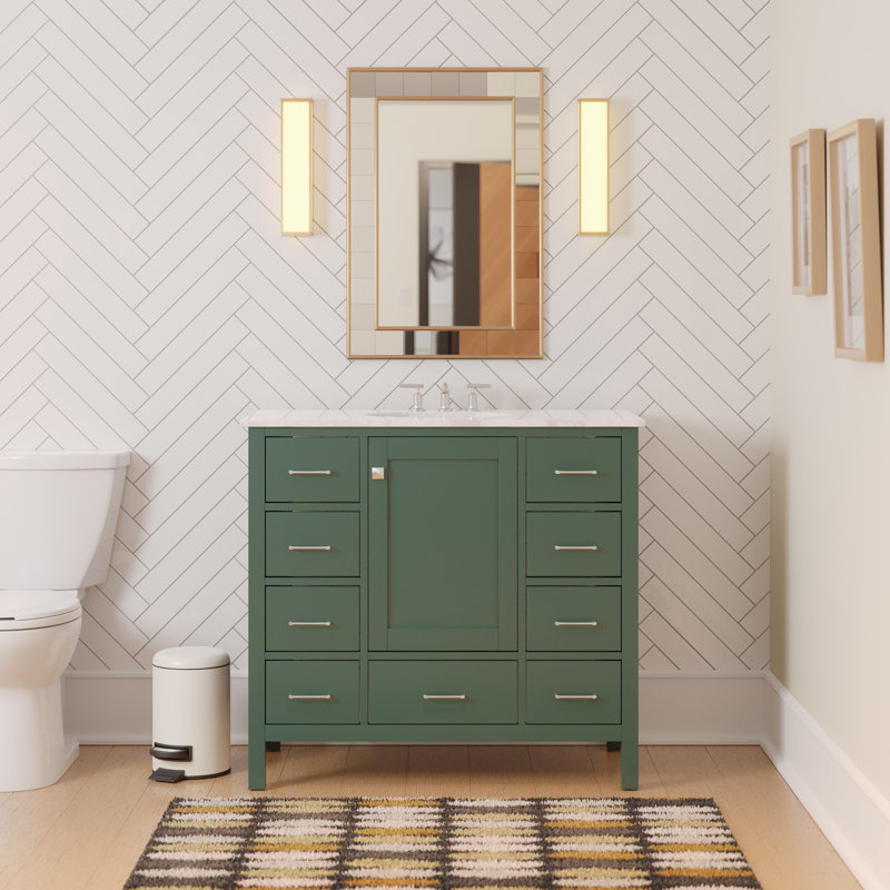 Ensemble de meuble-lavabo simple 42 po Claudett, Vert sauge, Carrare d'ingénierie