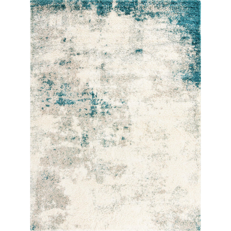 Tapis rond en polypropylène tissé à la machine de 6 pi de couleur gris / ivoire, Rectangle 9 pi 10 po x 13 pi