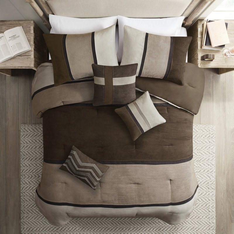 Édredon en faux suède brun pour grand lit - 7 pièces, très grand lit Calmer Dreams