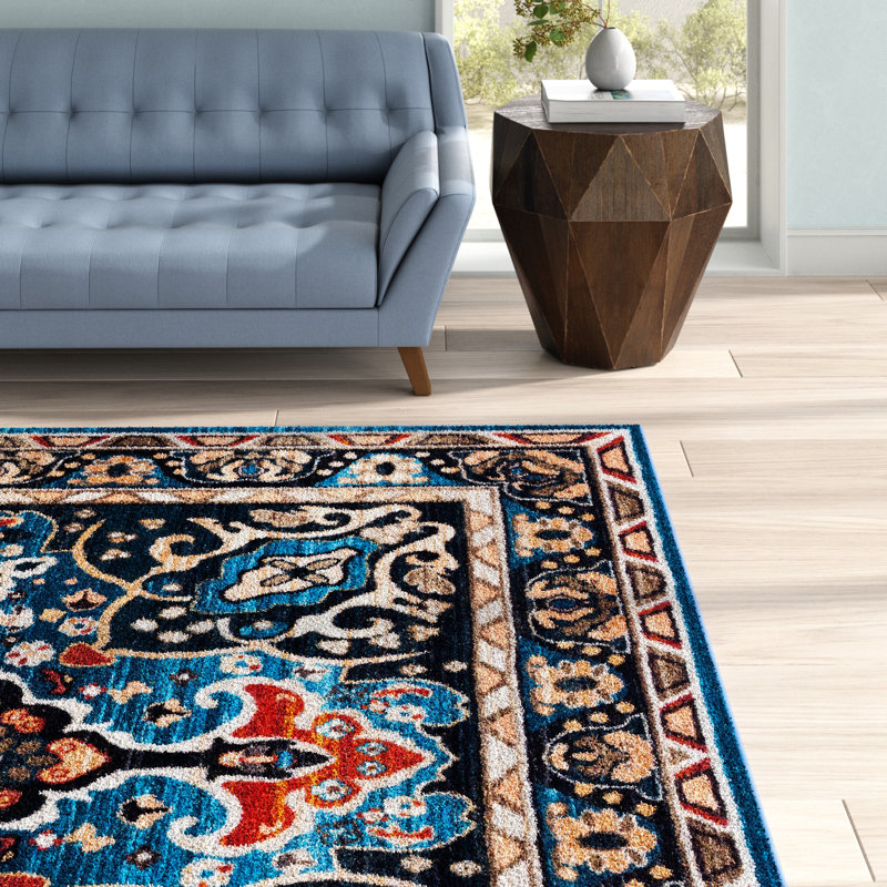 Manado Oriental Blue/Black Area Rug, Rectangle 7'9" x 10'