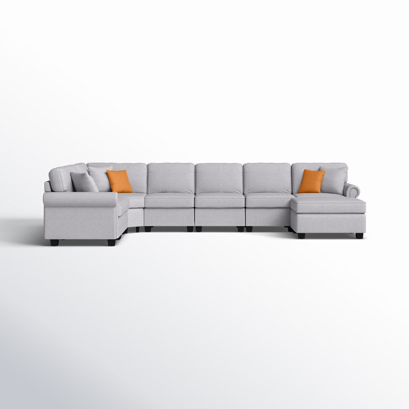 Canapé modulaire réversible en coin avec repose-pieds de 149,8 po Mcclaine, Mélange de polyester gris clair