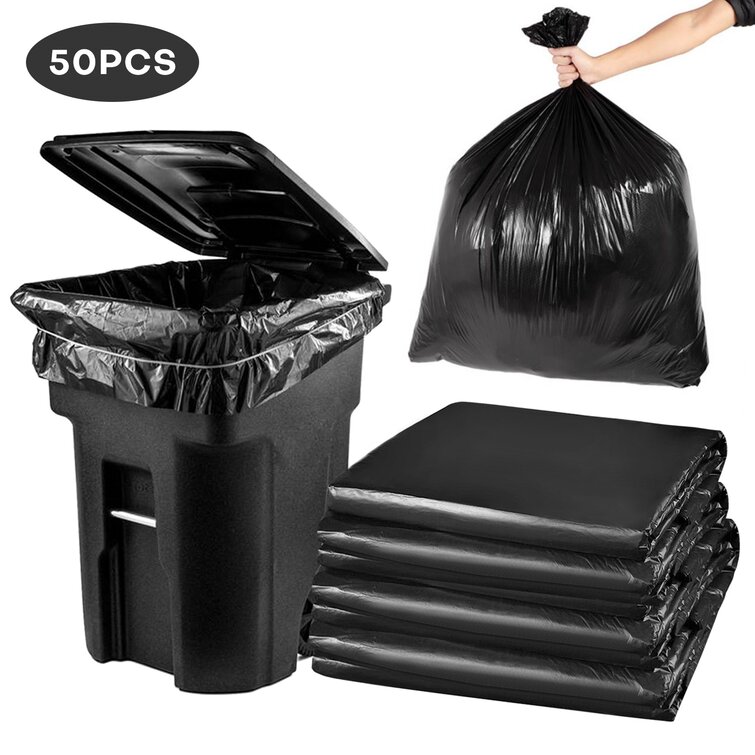 50Pcs Heavy Duty 45 65 Gallon Black Trash Bags 2 Mil Large Garbage Rubbish  Bags