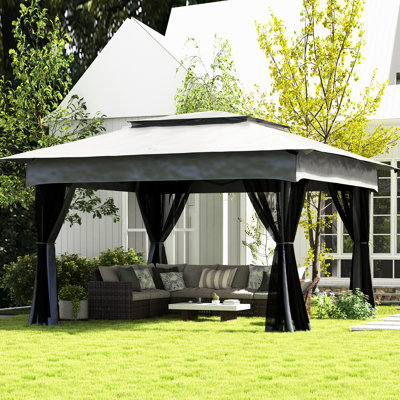 Pavillon de jardin 11 'X Sautez avec un filet amovible. Tente instantanée pour les cours arrière, 114 Pi. Abat-jour, sac de transport, tente à baldaquin grise, 11 pi, abri à fermeture à glissière, patio, jardin