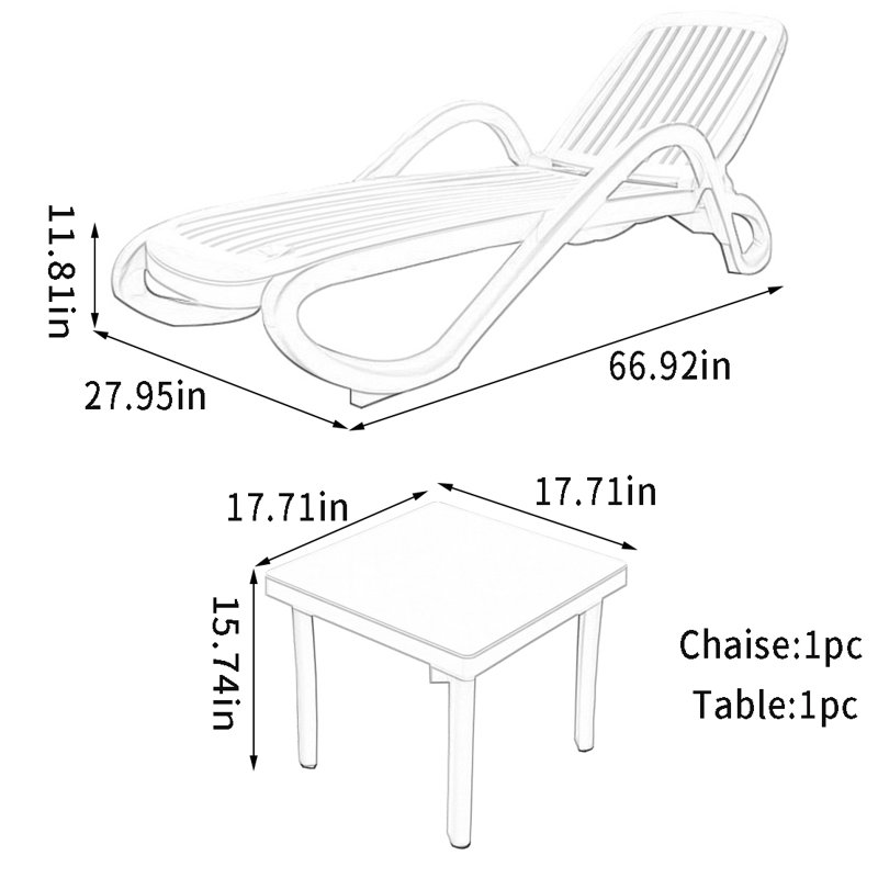Ensemble de chaise longue d'extérieur avec table Wiveka
