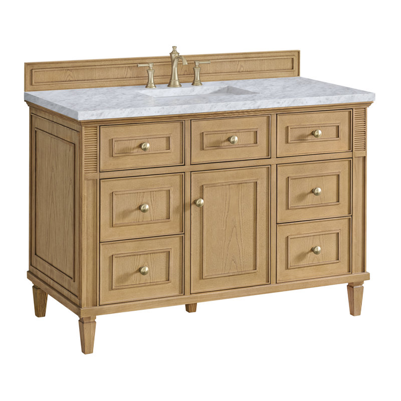 Lorelai 48'' Single Bathroom Vanity with Top, Light Natural Oak, Carrara White Marble, 8" Widespread