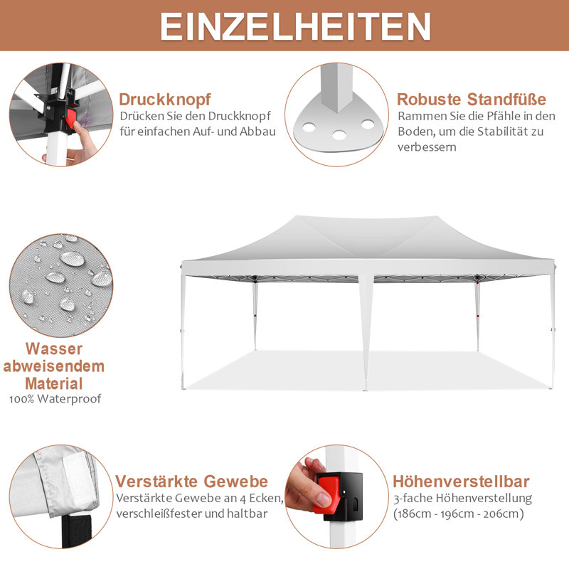 White Heavy Duty 10x20 ft Pop-Up Canopy Tent with Mesh Windows