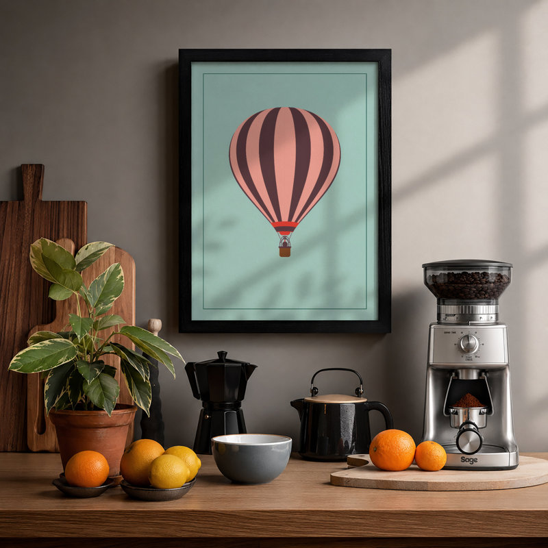 Hot Air Balloon Dream Minimalist - Framed Print, A2 - 59.4 x 42.0 cm, Black