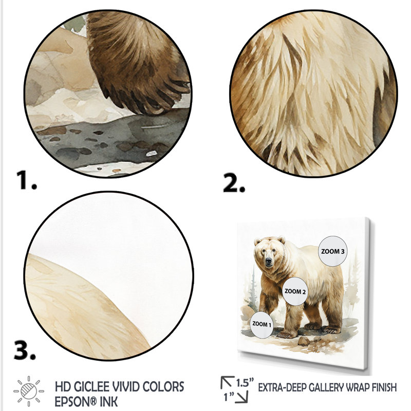 Hiver blanc, ours polaire I - ours 2, art mural, H 30 po x l 30 po x P 1,5 po, Toile tendue