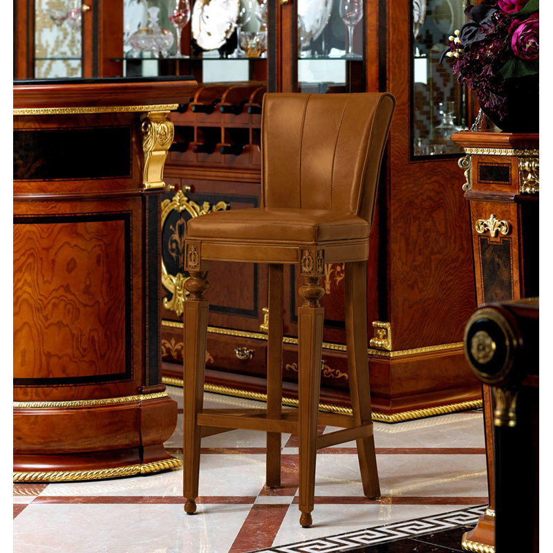 Chaise de bar E-38, Similicuir brun