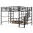 Full Size Metal Loft Bed With Staircase, Table & Shelves, Black - Modern Low Storage Functional