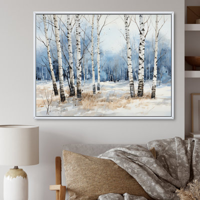 Bois de bouleau blanc et bleu en hiver - Art mural bouleau