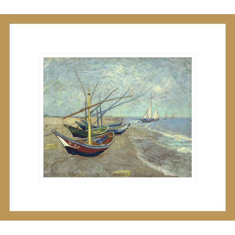 Bateaux de pêche sur la plage aux Saintes-Maries-de-la-Mer par Vincent van Gogh, impression giclée encadrée