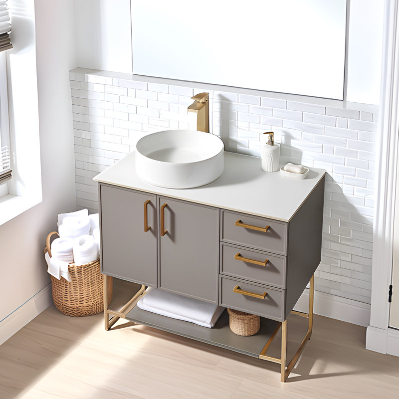 Meuble-lavabo vasque blanc moderne 36 ", Gris