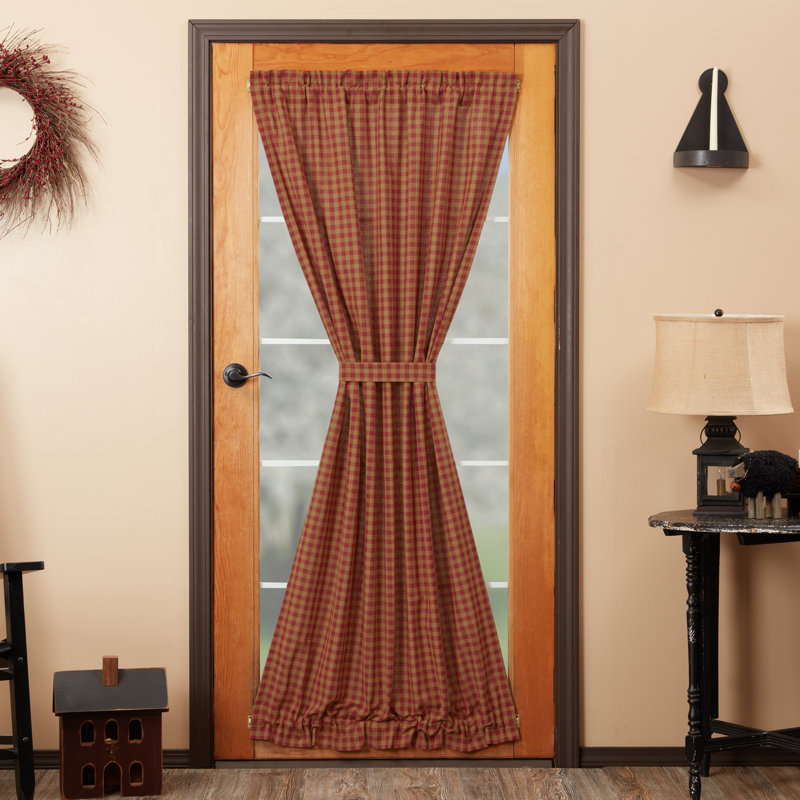 Vale Cotton Plaid Rod Pocket Single Curtain Panel, Burgundy/Dark Tan