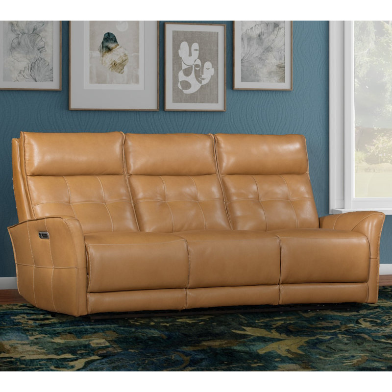 Canapé inclinable en cuir véritable à accoudoirs évasés 86,8 po Jordanne