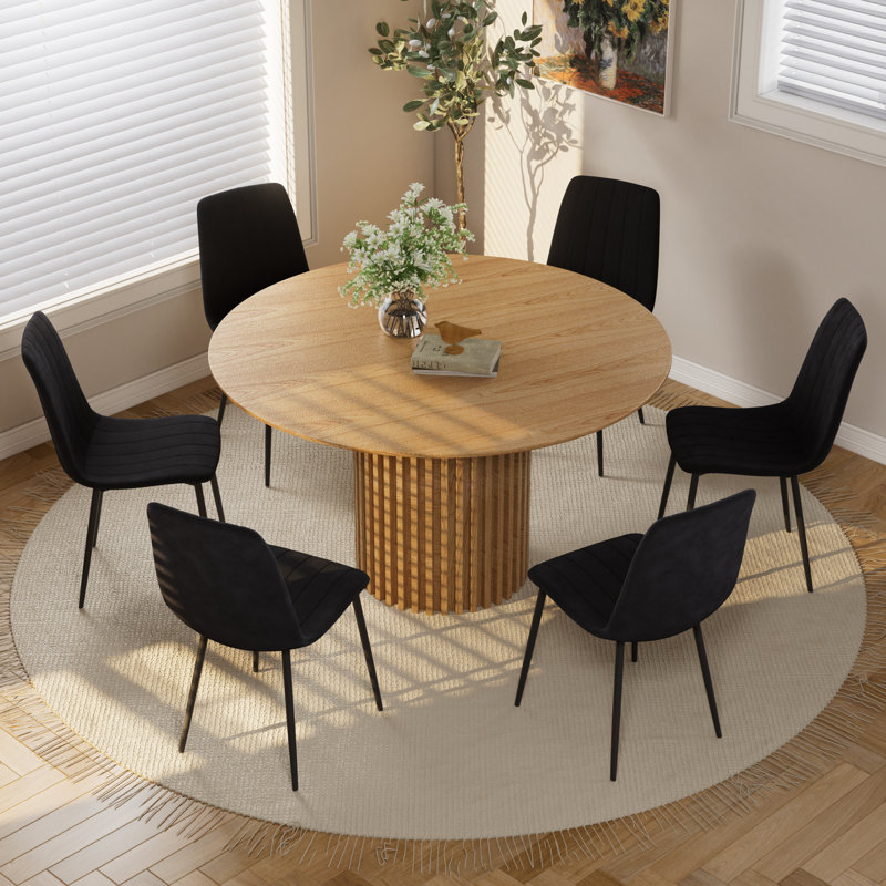 Ensemble de table de salle à manger, Noir, 7, Chêne