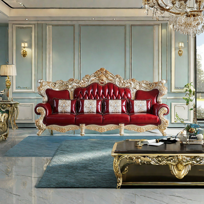 Canapé à accoudoirs roulés en cuir véritable de 129,9 po Ardito