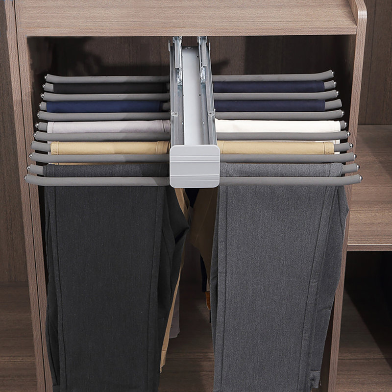 Support à pantalons en métal pour garde-robe, Gris