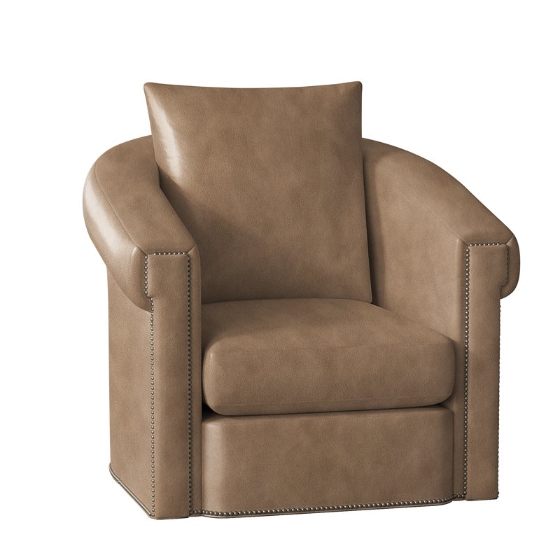 Andre Swivel Armchair, Gunmetal, Aline Light Gray Stonewash Genuine Leather