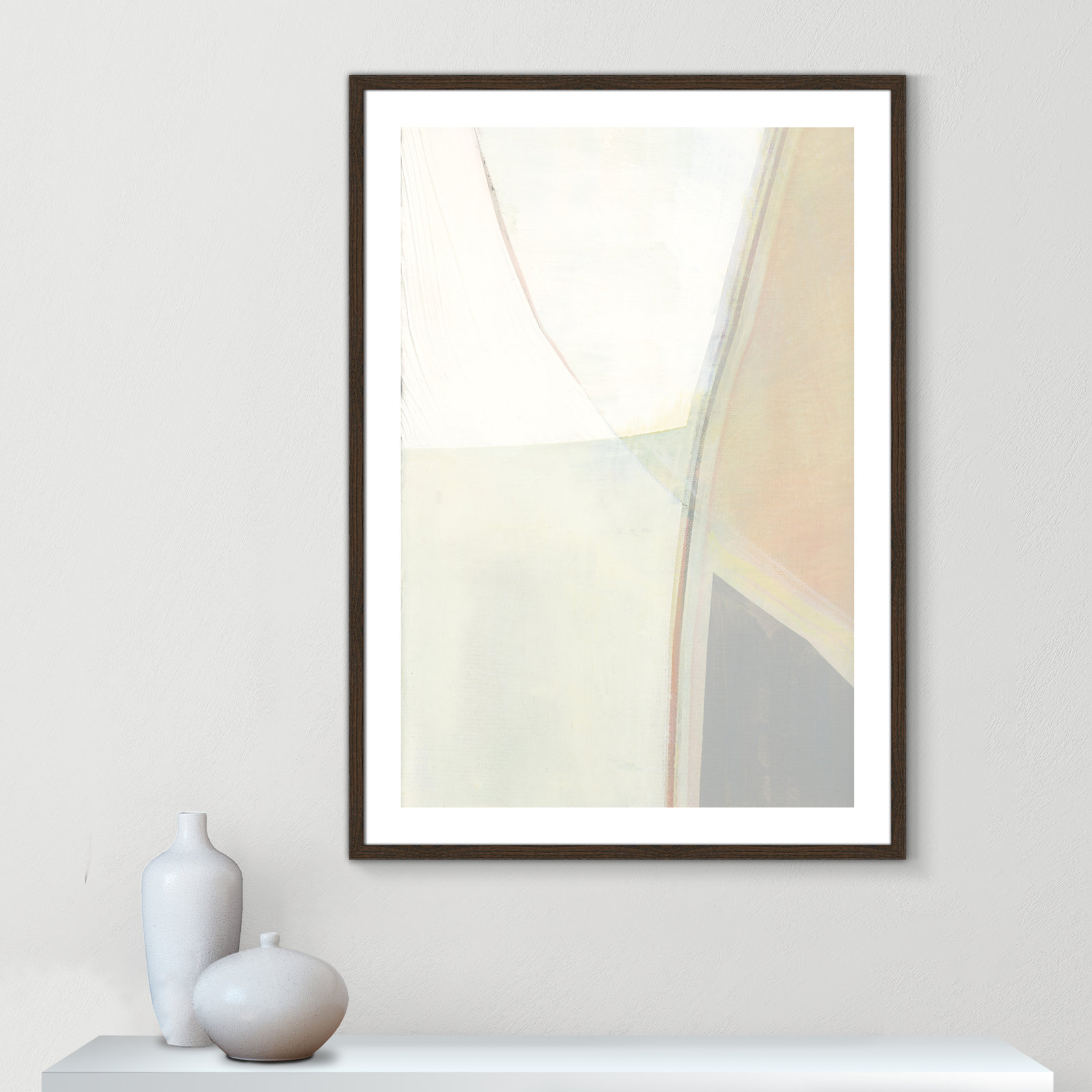 Alexandria "In Neutral II" Painting by Cartissi, 41.5" H x 29.5" W x 0.75" D, Walnut Wood Framed Paper