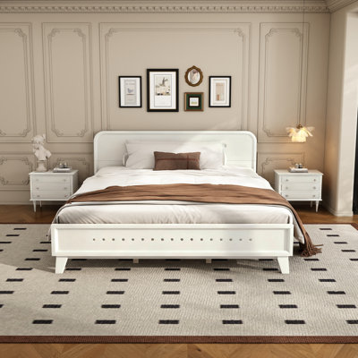 PINE SOLID WOOD QUEEN SIZE BED, SOLID AND STABLE, NO BOX SPRING NEEDED, WHITE COLOR