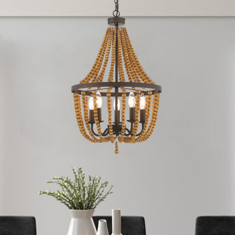 Geralynn 5-Light Solid Wood Bead Empire Chandelier, Oil Rubbed Bronze