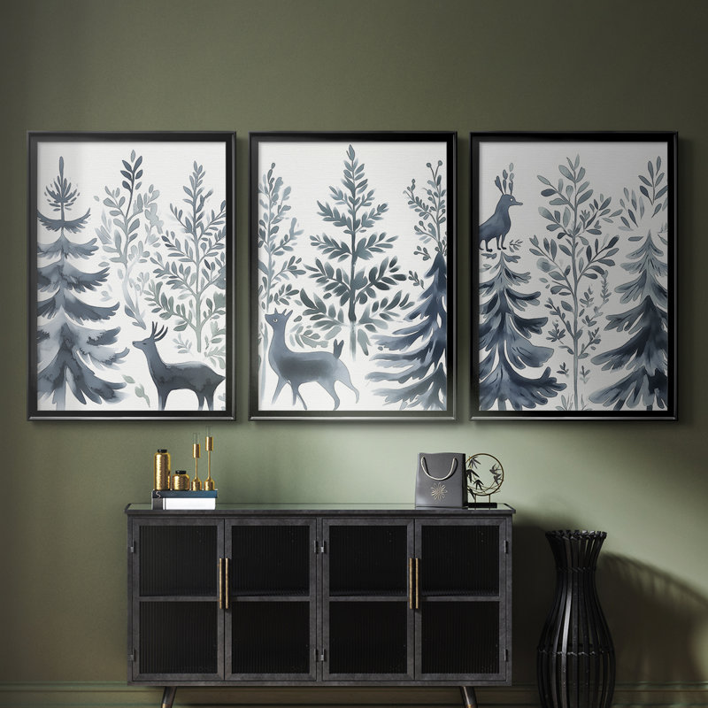 Art de Noël de Noël - Cccxxxi - Toile tendue avec châssis sur mesure - 3 pièces, Noir, noir, noir, noir, H 30 po x l 63 po
