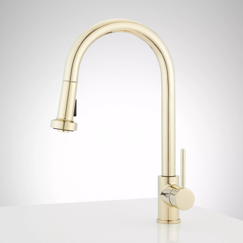 Signature Hardware Ridgeway 1.8 GPM Single Handle Pull-Down Kitchen Faucet, Polished Brass