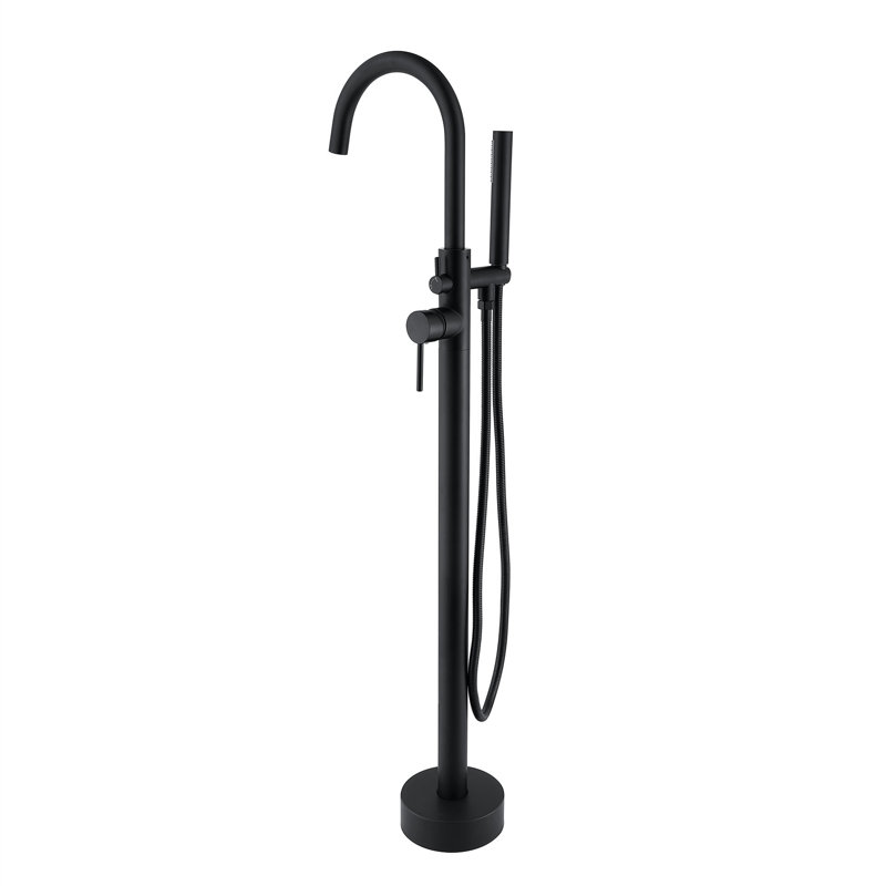 Robinet de baignoire autoportant à poignée simple avec douchette à main Topcraft, Noir mat