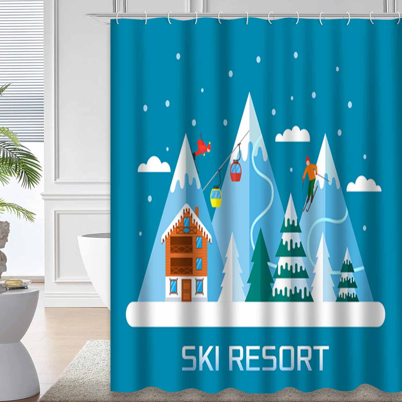 Rideau de douche avec 12 crochets Ski Winter Mountains, L 72 po x l 72 po