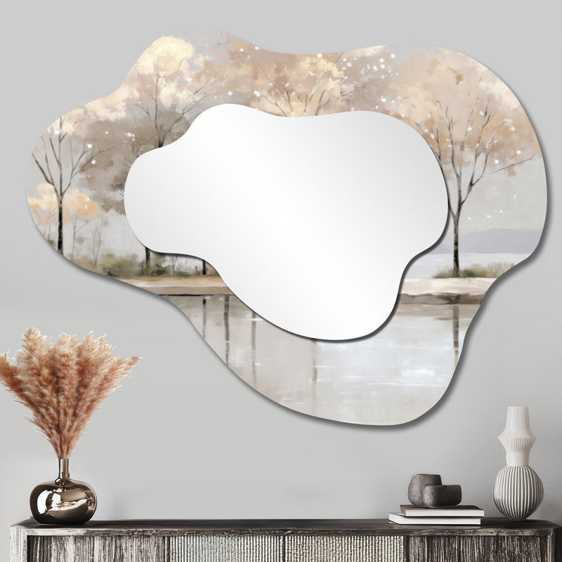 Miroir mural rustique décoratif - Golden Sunset Trees in Winter, impression métallique, 27 po x 35 po