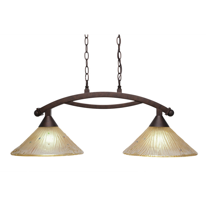 Eisenhauer 2 Light Island Light Shown With 12" Glass, Dark Granite, Amber