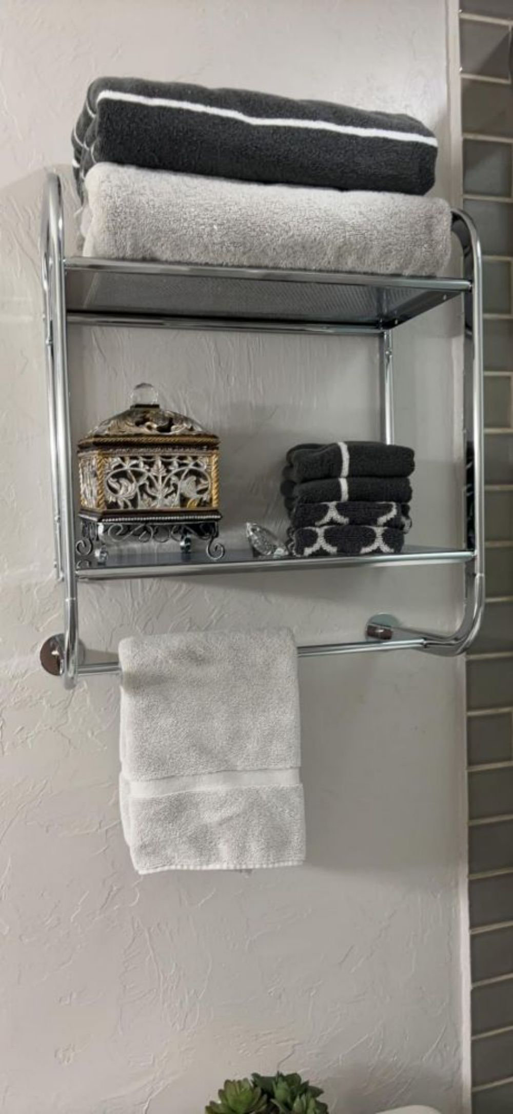 Rebrilliant Compact Wall Mount 2 Tier Bathroom Shelf With Towel Bars ...