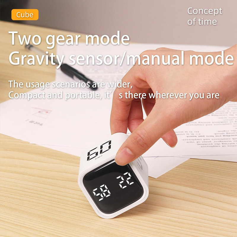 Cube Timer,Rotation Timer,5/10/30/60 Minutes And Custom Countdown,Productivity Timer,Pause And Resume,Silent,Vibrate And Adjustable Sound Alarm For Tasks,Work,Study,Kitchen (F4, Black)