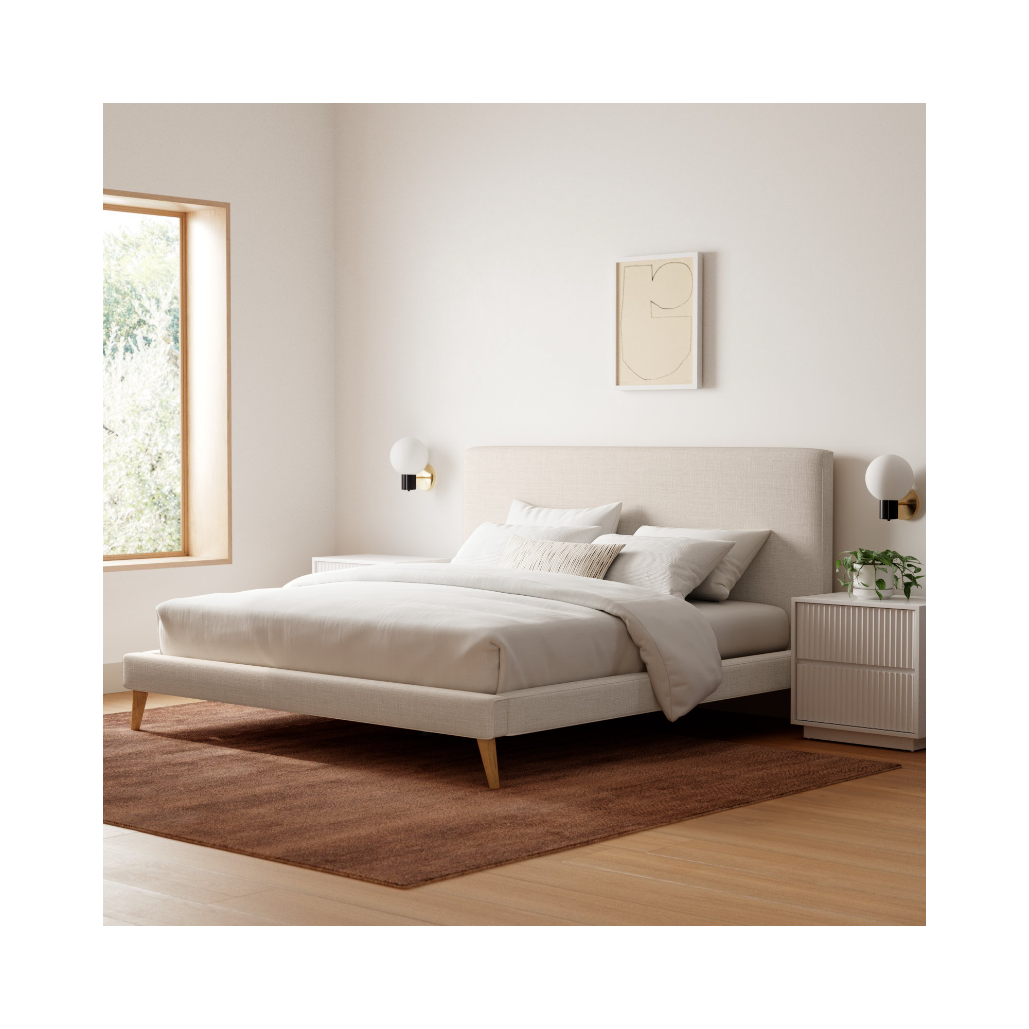 Williams Upholstered Bed, Beige Linen, King