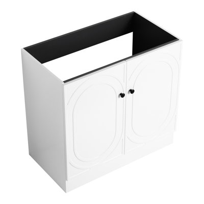 Meuble-lavabo moderne 36 po - contreplaqué blanc, portes à fermeture douce, 2 poignées en métal