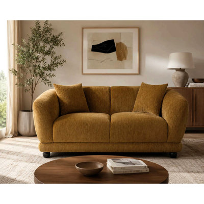 Causeuse en chenille brune avec 2 coussins