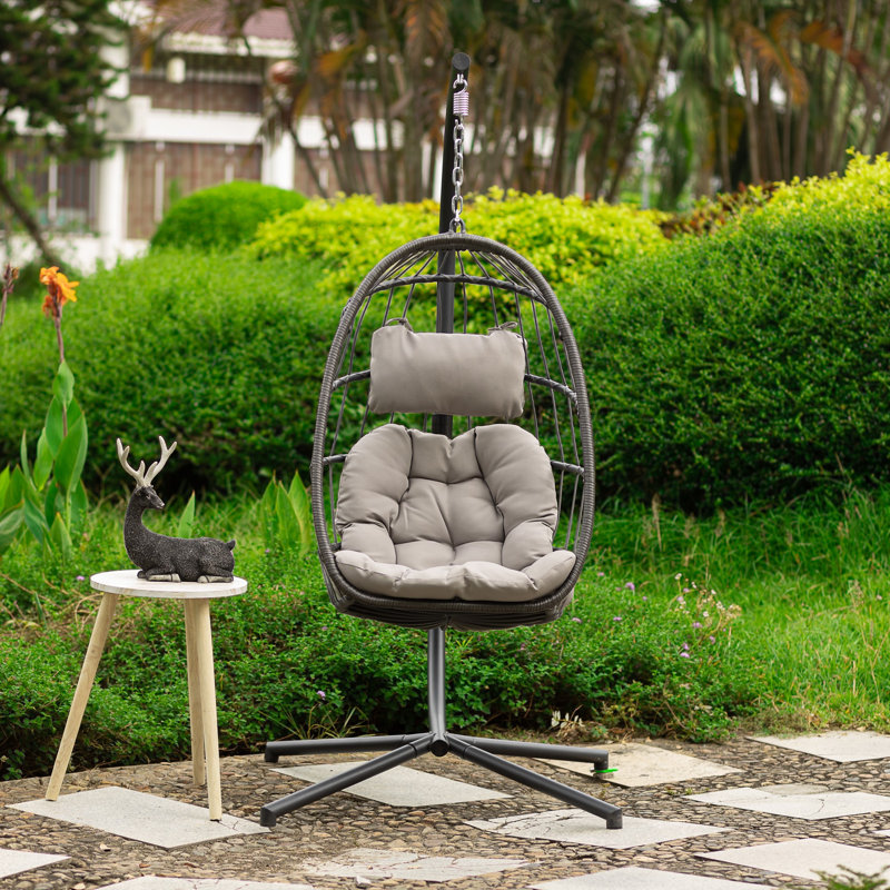 Chaise suspendue en osier pour l'extérieur, Gris clair, Noir, noir, noir, noir, 76"